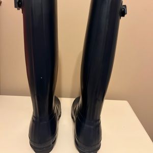 Navy blue tall hunter rain boots